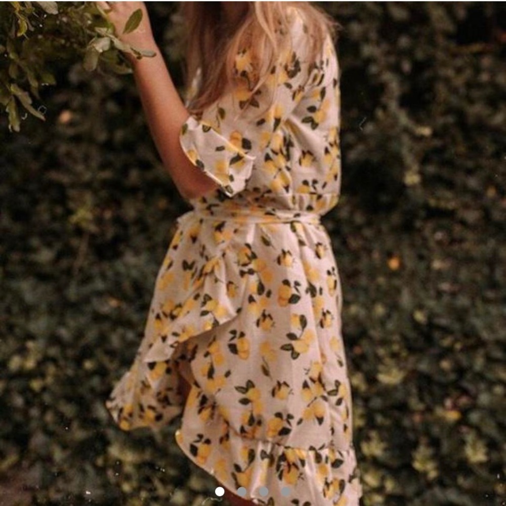 Lemon and white wrap dress